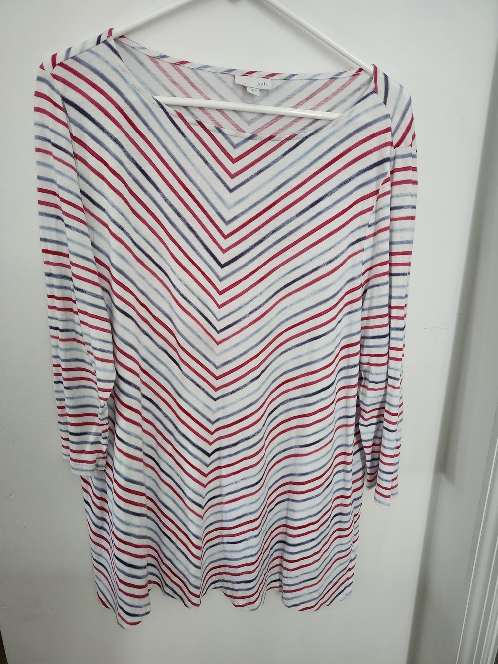 J. Jill Striped V-Neck Long Sleeve Top - Red, Navy & Light Blue